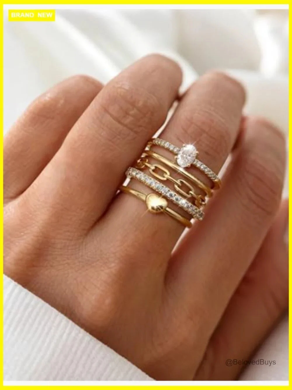 5Pcs Dainty Stackable Rings 14K Gold Plated CZ Stacking Rings Set Sizes 5-10